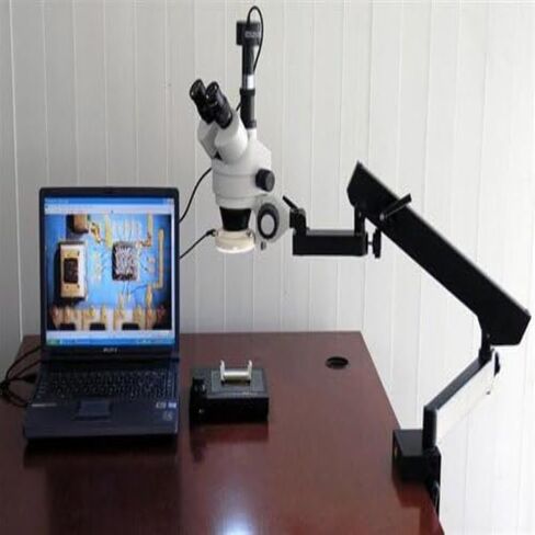 AmScope SM-6TZ-54S-M Digital Professional Trinocular Stereo Zoom Microscope, WH10x Eyepieces, 3.5X-90X Magnification, 0.7X-4.5X Zoom Objective, 54-Bulb LED Light, Clamping Articulating Arm Stand, 110V-240V, Includes 0.5X and 2.0X Barlow Lenses and 1.3MP C in Saudi Arabia
