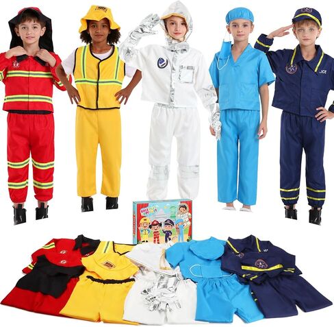 Toddler Dress Up Clothes Kids Boys Costumes for Play 5 Sets Includes Astronaut Doctor Firefighter Construction Police Kids Toddlers Boys Halloween Costumes Birthday Gifts for Age 3 4 5 Year Old in Saudi Arabia