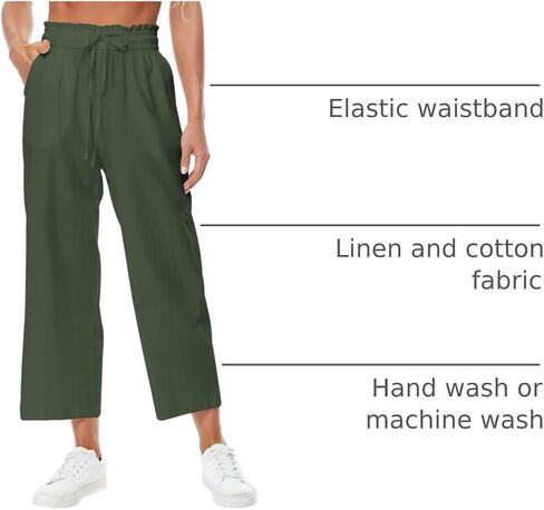 Womens Linen Pants Wide Leg High Waisted Drawstring Casual Loose Pants with Pockets in Kuwait