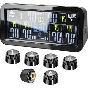 Tire Pressure Monitoring System - RV TPMS with 6 External Sensors & 6 Alert Modes, 4.0" Large LCD Display, Intelligent On/Off Solar TPMS for Trailer Camper SUV Pickup truck Easy to install, 0-144 PSI in Kuwait