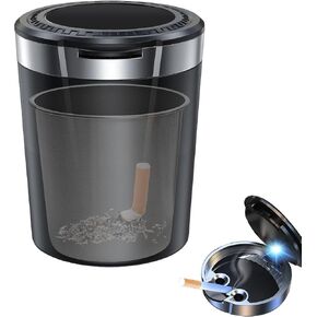 Ashtray with Lid Smell Proof, Smokeless Ash tray for Cup Holder, Detachable Stainless Steel Auto LED Light Ash Tray for Car, Office, Home (Black) in Saudi Arabia