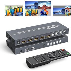 4K HDMI Quad Multi-viewer 4x1, Yinker 4 in 1 Out HDMI Quad Seamless Switcher for 4K@60Hz, Supports Audio Extractor & Screen Rotation & 8 Display Modes PIP PBP & IR Remote & RS232 in Kuwait