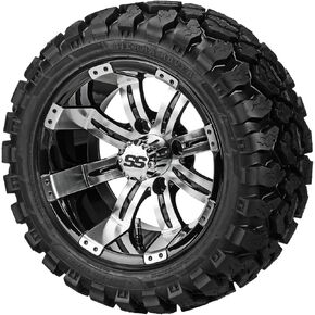 RM Cart 12" Casino أسود/أزرق على إطارات شعاعية 20x10R12 Sierra Rover (مجموعة من 4) | مجموعة إطارات وعجلات عربة الجولف مع صواميل العروة القياسية in Kuwait