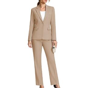 Kelyaa Women's 2 Piece Business Office Suit Lady Peaked Lapel Slim Fit One Button Blazer Jacket and Pants Set Khaki in Kuwait