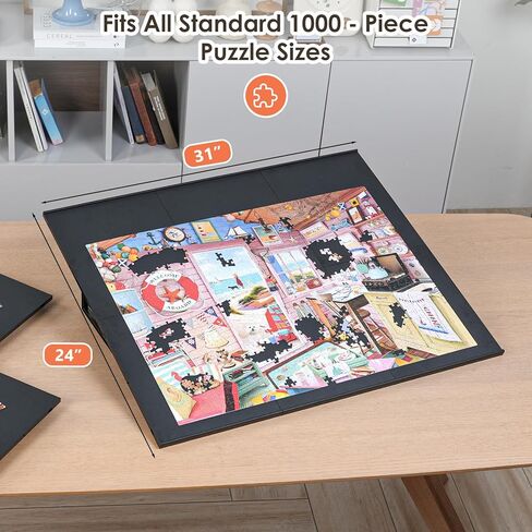 لوحة ألغاز قابلة للإمالة مكونة من 1000 قطعة من WELGEE مع حامل، طاولة ألغاز محمولة خفيفة الوزن مقاس 31 بوصة × 24 بوصة للبالغين وكبار السن، ملحق أحجية قابل للتخصيص بنفسك بوزن 3.5 رطل فقط (أسود) in Kuwait