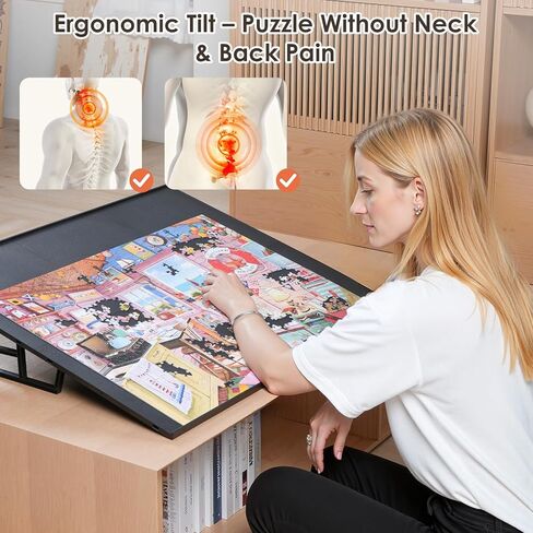 لوحة ألغاز قابلة للإمالة مكونة من 1000 قطعة من WELGEE مع حامل، طاولة ألغاز محمولة خفيفة الوزن مقاس 31 بوصة × 24 بوصة للبالغين وكبار السن، ملحق أحجية قابل للتخصيص بنفسك بوزن 3.5 رطل فقط (أسود) in Kuwait