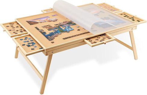 Jumbl 1000-Piece Puzzle Table with Drawers, Foldable Legs & Cover | Wooden Jigsaw Puzzle Board with Legs for Adults & Kids | Built to Last in Saudi Arabia