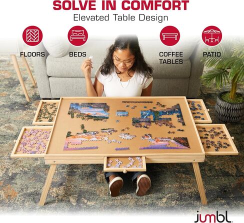 Jumbl 1000-Piece Puzzle Table with Drawers, Foldable Legs & Cover | Wooden Jigsaw Puzzle Board with Legs for Adults & Kids | Built to Last in Saudi Arabia