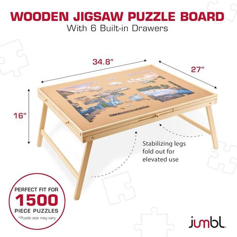Jumbl 1000-Piece Puzzle Table with Drawers, Foldable Legs & Cover | Wooden Jigsaw Puzzle Board with Legs for Adults & Kids | Built to Last in Saudi Arabia