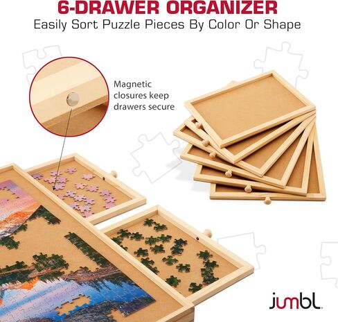 Jumbl 1000-Piece Puzzle Table with Drawers, Foldable Legs & Cover | Wooden Jigsaw Puzzle Board with Legs for Adults & Kids | Built to Last in Saudi Arabia