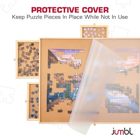 Jumbl 1000-Piece Puzzle Table with Drawers, Foldable Legs & Cover | Wooden Jigsaw Puzzle Board with Legs for Adults & Kids | Built to Last in Saudi Arabia
