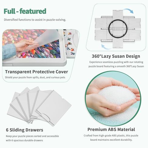 لوحة ألغاز بلاستيكية دوارة مكونة من 1500 قطعة من ALL4JIG مع 4 أدراج منزلقة وغطاء واقي، تصميم سوزان كسول 360 درجة، طاولة ألغاز دوارة محمولة مقاس 34.21 × 25.75 بوصة للبالغين، هدية مثالية للأم in Kuwait