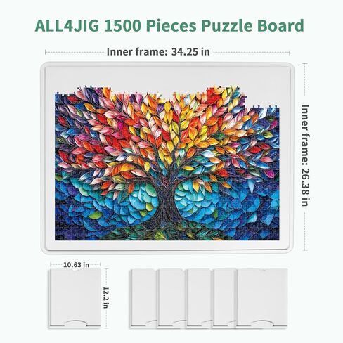 لوحة ألغاز بلاستيكية دوارة مكونة من 1500 قطعة من ALL4JIG مع 4 أدراج منزلقة وغطاء واقي، تصميم سوزان كسول 360 درجة، طاولة ألغاز دوارة محمولة مقاس 34.21 × 25.75 بوصة للبالغين، هدية مثالية للأم in Kuwait