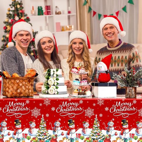 3 قطع مفرش طاولة رجل ثلج عيد الميلاد من البلاستيك غطاء طاولة ندفة الثلج مقاس 54 × 108 بوصة للاستعمال مرة واحدة لتزيين طاولة شجرة عيد الميلاد لقضاء عطلة الشتاء لوازم حفلات عيد الميلاد (أزرق، رجل ثلج) in Kuwait