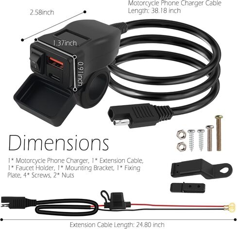 Motorcycle Phone Charger,Dual USB QC + 30W PD Quick Motorcycle USB Charger with Red Voltmeter and ON/Off Switch,SAE to USBs & Type C Motorcycles USBs Port for Tablet,Phone,GPS in Saudi Arabia