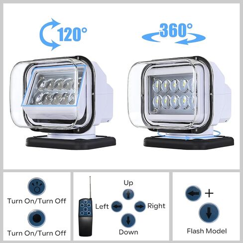 Remote Control LED Search Light for Truck,360 Rotating White Go Outdoor Spot Light for Truck Trailer,Magnetic Mount Marine Spotlight for Boat 12V 24V in Saudi Arabia