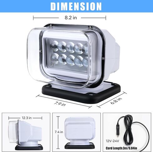 Remote Control LED Search Light for Truck,360 Rotating White Go Outdoor Spot Light for Truck Trailer,Magnetic Mount Marine Spotlight for Boat 12V 24V in Saudi Arabia