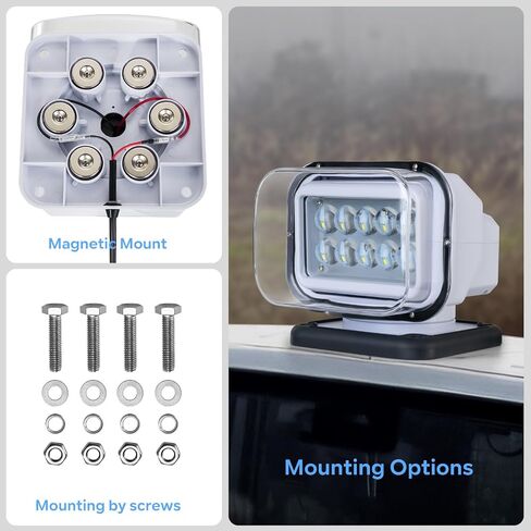 Remote Control LED Search Light for Truck,360 Rotating White Go Outdoor Spot Light for Truck Trailer,Magnetic Mount Marine Spotlight for Boat 12V 24V in Saudi Arabia