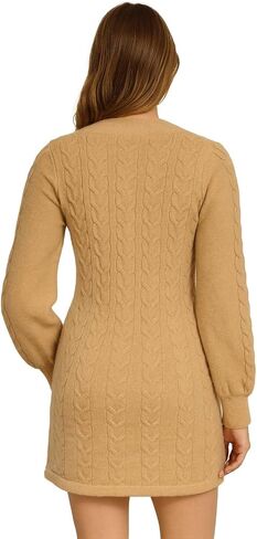 Women’s Cable Knit Sweater Dress Long Sleeve V Neck Slim Fit Pullover Warm Cozy Fall Winter Knitwear Outfits in Saudi Arabia