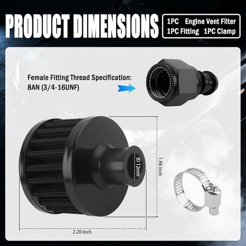 12mm Fuel Cell Vent Filter with 8AN (3/4-16) Female Fitting,High Efficiency Fuel Tank Breather/Vent Filter for Engine Fuels System,Universal Engine Vents Filters Car Accessories in Saudi Arabia