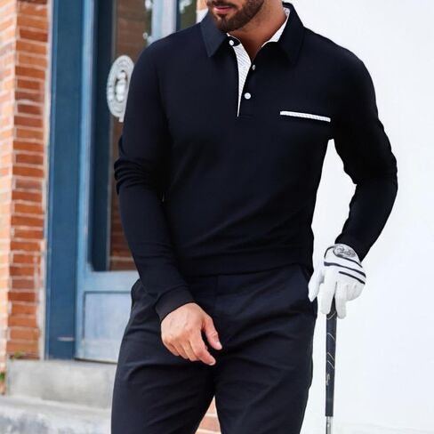 STTLZMC Men's Polo Shirt Long Sleeve Fashion Diagonal Strips Collar Classic Casual T-Shirt in Saudi Arabia