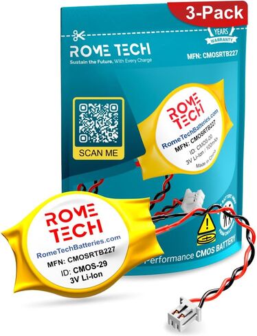 Rome Tech CR2032 CMOS Battery for Intel NUC, PlayStation PS2, PS3 | AsRock AM1H-ITX, H110M-ITX, H270M-ITX/ac, B550M ITX Motherboards - Laptop Backup BIOS NUC - 2 Pin Wire Cable in Kuwait