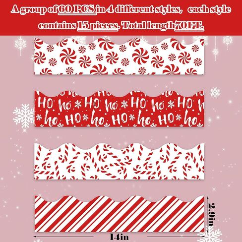 70 Ft Christmas Bulletin Board Borders Red Candy Cane Stripe Self-Adhesive Trim Border Stickers for Xmas Winter Party Home Office Decor in Saudi Arabia