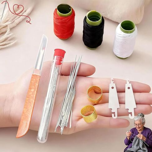 مجموعة إبر الخياطة الفولاذية ذات العين الكبيرة 34 قطعة | 5 إبر فولاذية مقاسات لمجموعة الخياطة اليدوية، إبرة مقاومة للصدأ للبالغين مع حقيبة | مناسب للمبتدئين (34 قطعة) in Saudi Arabia