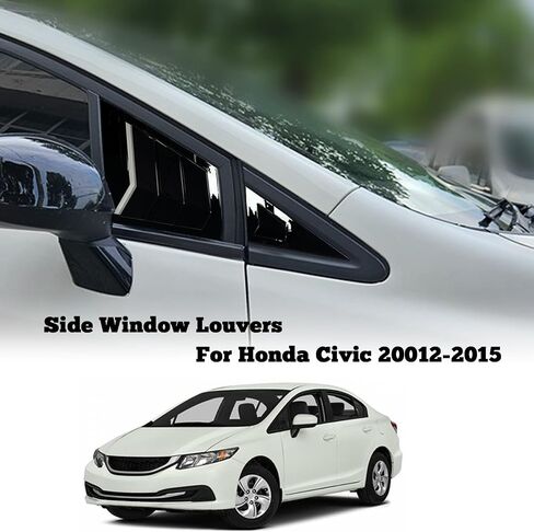 Kurtz Front Side Window Louvers for 9th Gen Honda Civic Sedan 2012 2013 2014 2015 Triangular Window Glass Blinds Air Vent Scoop Shades Cover Blinds Trim Sport Accessories ABS Bright Black 2PCS in Saudi Arabia
