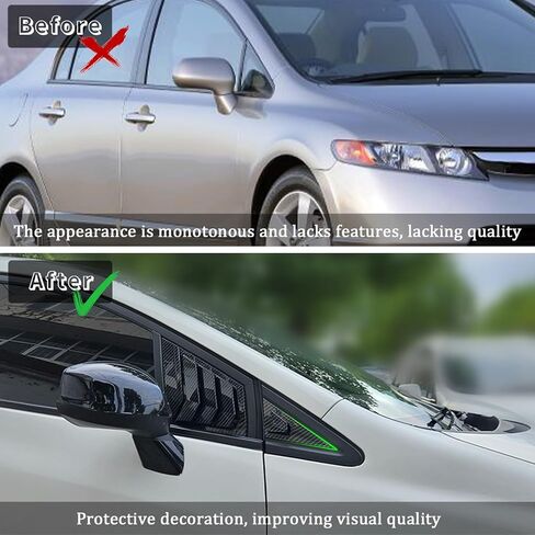 Kurtz Front Side Window Louvers for 9th Gen Honda Civic Sedan 2012 2013 2014 2015 Triangular Window Glass Blinds Air Vent Scoop Shades Cover Blinds Trim Sport Accessories ABS Bright Black 2PCS in Saudi Arabia