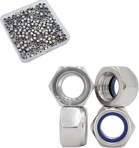 M5x0.8mm Nylon Insert Hex Lock Nuts 100 Pack 304 Stainless Steel DIN985 Self-Locking Nylon Lock Nuts Plain Finish for Industrial Construction Fasteners in Kuwait