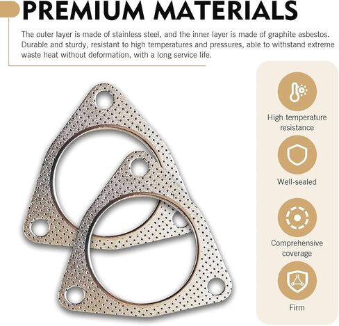 2 PCS Exhaust Gasket, 2.5" 3-Bolt Exhaust Flange Gasket Set, Sealing Exhaust Pipe Gasket, Durable Manifold Muffler Catalytic Converter Gaskets Replacement, Universal for Most Models (Silver) in Saudi Arabia