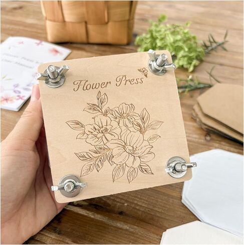 KAXYEW Mini Flower Press Kit, 3.9"x3.9" Wooden Flowers Pressing Boards DIY Pressed Flowers Art - Fridge Magnet Bookmark Art Craftst Presservation Gifts for Flower Plant Lovers in Saudi Arabia
