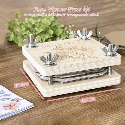 KAXYEW Mini Flower Press Kit, 3.9"x3.9" Wooden Flowers Pressing Boards DIY Pressed Flowers Art - Fridge Magnet Bookmark Art Craftst Presservation Gifts for Flower Plant Lovers in Saudi Arabia
