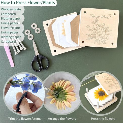 KAXYEW Mini Flower Press Kit, 3.9"x3.9" Wooden Flowers Pressing Boards DIY Pressed Flowers Art - Fridge Magnet Bookmark Art Craftst Presservation Gifts for Flower Plant Lovers in Saudi Arabia