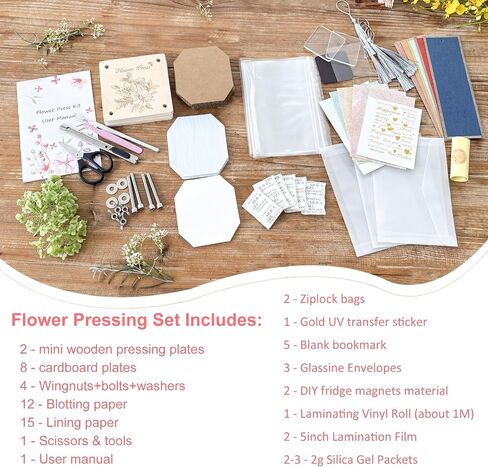 KAXYEW Mini Flower Press Kit, 3.9"x3.9" Wooden Flowers Pressing Boards DIY Pressed Flowers Art - Fridge Magnet Bookmark Art Craftst Presservation Gifts for Flower Plant Lovers in Saudi Arabia