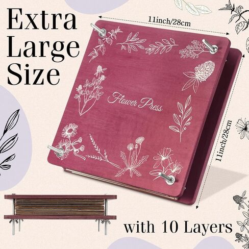 Hoolerry Extra Large Flower Press Kit 11" x 11" Wooden Floral Presser 10 Layers Wedding Bouquet Preservation Kit Dried Flower Art for Bookmark Floral Drying Gift(Olive) in Saudi Arabia