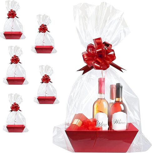 (5pk) Large Baskets For Gifts Empty, Tray For Gifting, Storage 10x12" Sturdy Cardboard Tray With Handles, 5 Cellophane Gift Bags And 5 Gold Pull Bows For Gifting in Saudi Arabia