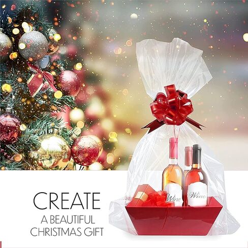 (5pk) Large Baskets For Gifts Empty, Tray For Gifting, Storage 10x12" Sturdy Cardboard Tray With Handles, 5 Cellophane Gift Bags And 5 Gold Pull Bows For Gifting in Saudi Arabia
