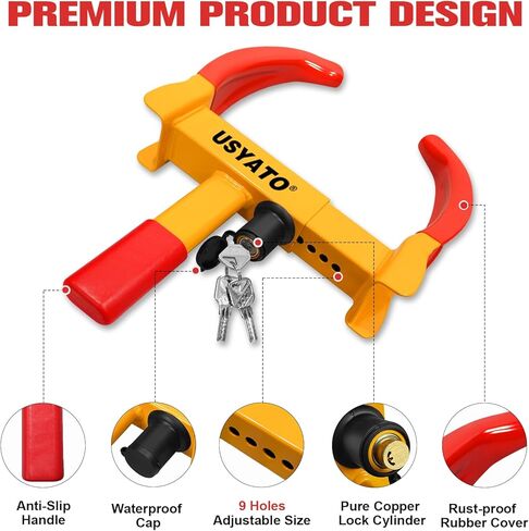 قطعتان من قفل العجلة العالمي شديد التحمل - قفل مقطورة مضاد للسرقة وصندوق السيارة، إطار أمان قابل للتعديل 11.4 بوصة للمقطورات والسيارات وعربة الجولف وATV وسيارات الدفع الرباعي وRV والقارب والتخييم والدراجة النارية | يتضمن مفتاحين in Kuwait