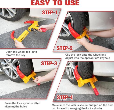 قطعتان من قفل العجلة العالمي شديد التحمل - قفل مقطورة مضاد للسرقة وصندوق السيارة، إطار أمان قابل للتعديل 11.4 بوصة للمقطورات والسيارات وعربة الجولف وATV وسيارات الدفع الرباعي وRV والقارب والتخييم والدراجة النارية | يتضمن مفتاحين in Kuwait