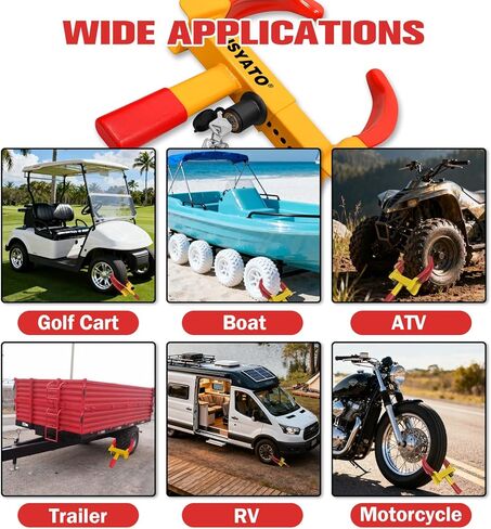 قطعتان من قفل العجلة العالمي شديد التحمل - قفل مقطورة مضاد للسرقة وصندوق السيارة، إطار أمان قابل للتعديل 11.4 بوصة للمقطورات والسيارات وعربة الجولف وATV وسيارات الدفع الرباعي وRV والقارب والتخييم والدراجة النارية | يتضمن مفتاحين in Kuwait