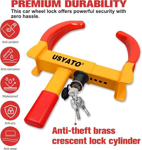 قطعتان من قفل العجلة العالمي شديد التحمل - قفل مقطورة مضاد للسرقة وصندوق السيارة، إطار أمان قابل للتعديل 11.4 بوصة للمقطورات والسيارات وعربة الجولف وATV وسيارات الدفع الرباعي وRV والقارب والتخييم والدراجة النارية | يتضمن مفتاحين in Kuwait