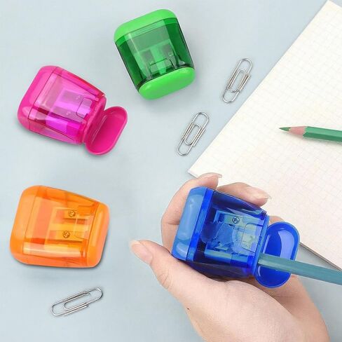 Pencil Sharpener Set, 4 Pack Manual Double Hole Compact Handheld Sharpeners with Lid for Students Office School Classroom Travel Art Supplies in Saudi Arabia