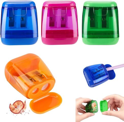 Pencil Sharpener Set, 4 Pack Manual Double Hole Compact Handheld Sharpeners with Lid for Students Office School Classroom Travel Art Supplies in Saudi Arabia
