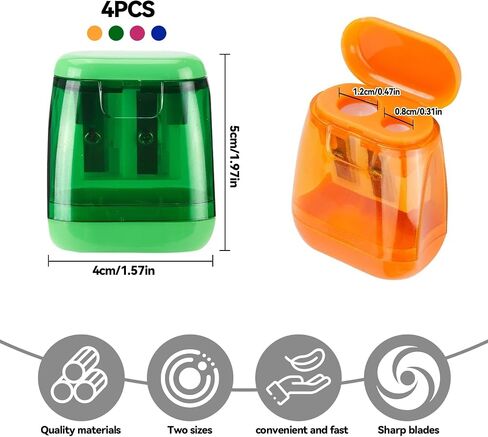 Pencil Sharpener Set, 4 Pack Manual Double Hole Compact Handheld Sharpeners with Lid for Students Office School Classroom Travel Art Supplies in Saudi Arabia