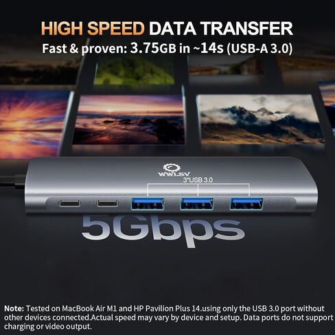 محور USB C 9 في 1 مع 4K HDMI، 100W PD، منفذ USB C، USB 3.0، RJ45 Ethernet، قارئ بطاقة SD/TF، ​​محطة إرساء متوافقة مع MacBook Pro/MacBook Air، XPS، Chromebook والمزيد من الأجهزة من النوع C in Kuwait