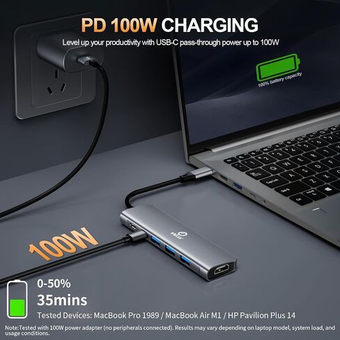محور USB C 9 في 1 مع 4K HDMI، 100W PD، منفذ USB C، USB 3.0، RJ45 Ethernet، قارئ بطاقة SD/TF، ​​محطة إرساء متوافقة مع MacBook Pro/MacBook Air، XPS، Chromebook والمزيد من الأجهزة من النوع C in Kuwait