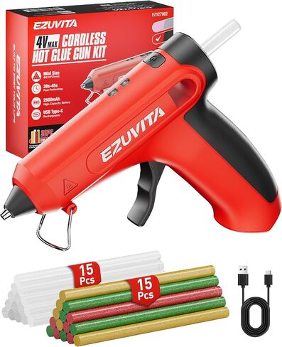 4V Pink Cordless Hot Glue Gun Kit with 30 Multi-Color Glue Gun Sticks, Fast Preheating, USB-C Rechargeable with 2600mAh Built-in Battery, Less-Drip Hot Melt Glue Gun for DIY, Crafting, Art in Saudi Arabia