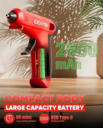 4V Pink Cordless Hot Glue Gun Kit with 30 Multi-Color Glue Gun Sticks, Fast Preheating, USB-C Rechargeable with 2600mAh Built-in Battery, Less-Drip Hot Melt Glue Gun for DIY, Crafting, Art in Saudi Arabia